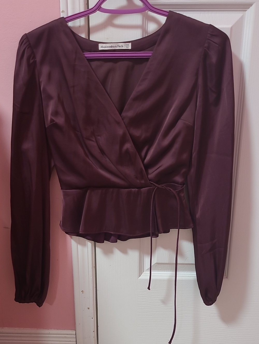Abercrombie & Fitch Plum Satin Wrap Peplum Blouse